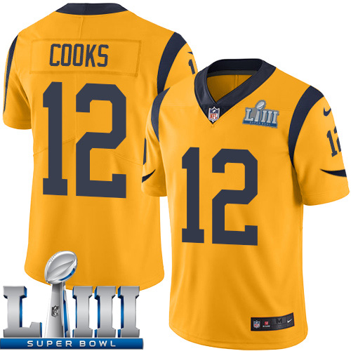 Men Los Angeles Rams #12 Cooks Yellow Nike Vapor Untouchable Limited 2019 Super Bowl LIII NFL Jerseys